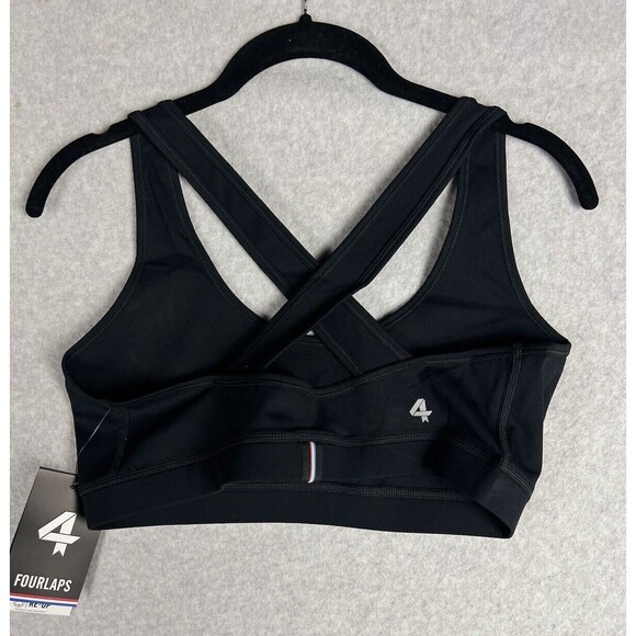 Fourlaps Sports Bra Womens L Black Infinity Crossback Support Stretch 4Laps NEW - Picture 2 of 16
